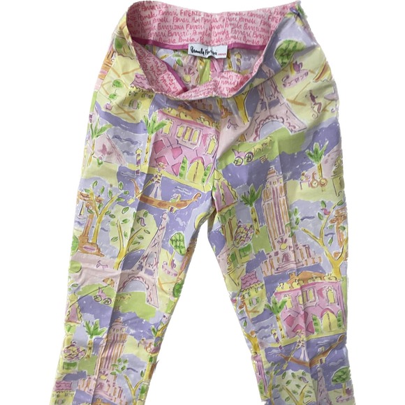 Pamela Ferrari Firenze Cotton Print Straight leg Pink Green Pants 4 NWOT Soft - Picture 4 of 5